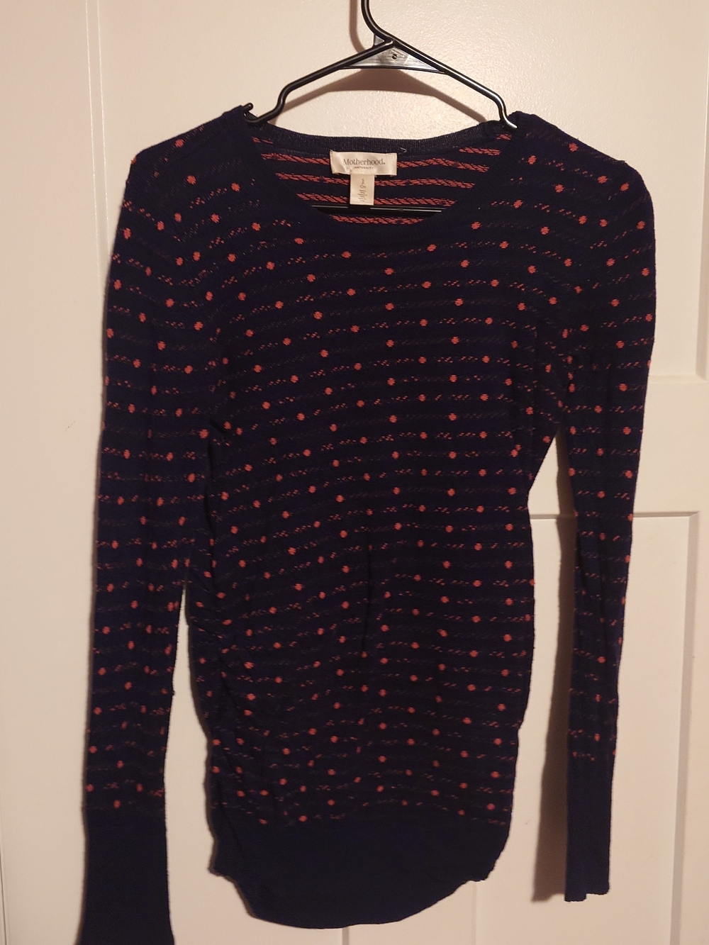 Motherhood Navy Sweater with Pink Dot & Stripe Accents